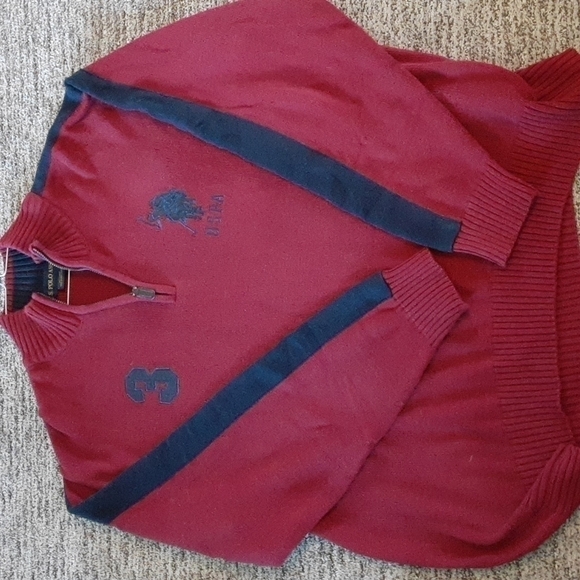 US polo assn embroidered large horse spell out men's 1/4 zip burgundy sweater L - Picture 2 of 12